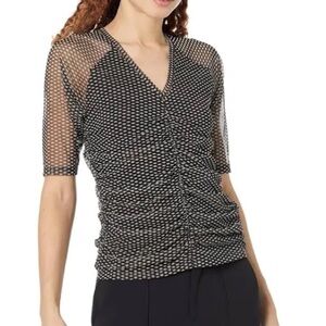 NWT DKNY Mesh Polkadot Lined Ruched Blouse